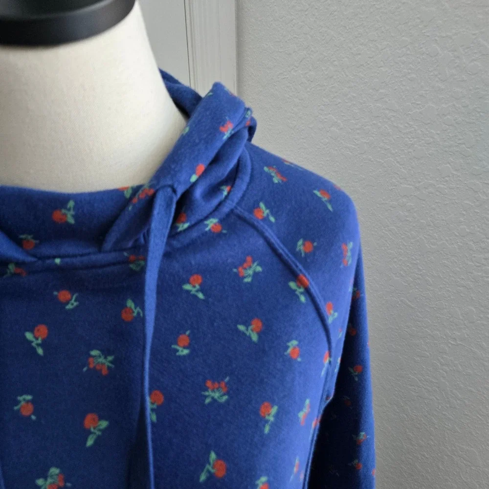 Daily Practice Anthropologie Blue Cherry Print Hoodie Sweatshirt OB2096624 Small